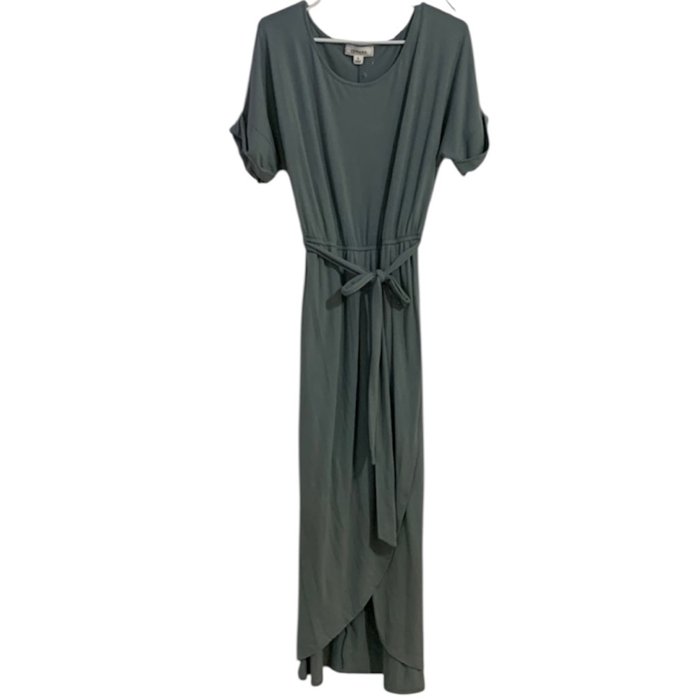 Zenana Blueish Green Tie Dress Short Sleeve Size Large Hi-Low